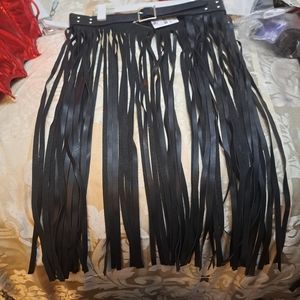 NWT- BLACK LEATHER FRINGED SKIRT
